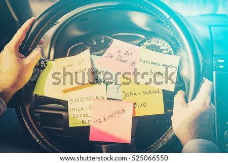 busy work do post notes list chaotic stress errands multitask overloaded concept - stock image