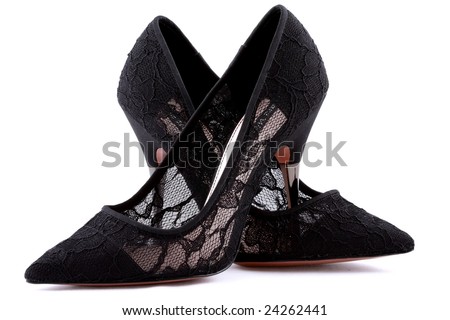 Pair of black lace shoes isolated on 