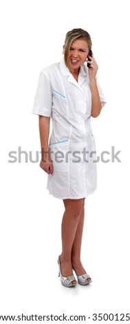 Hospital nice nurse on white smock whith mobile phone