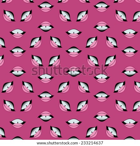 Lips pattern Background with the image of lips on a purple background.