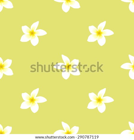Seamless pattern with tropical flower white frangipani yellow mustard on a dark background