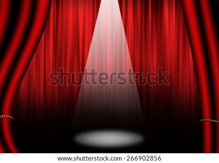 Fill object : Stage of Theater with red curtain. Isolated on white.