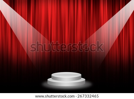 Fill object : Flare two spotlight focus Stage with red curtain and pedestal circle.