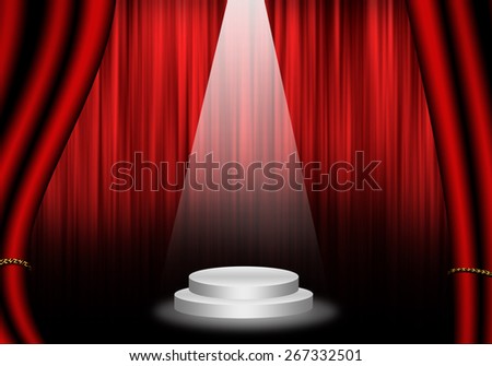 Fill object : Flare Stage with red curtain and pedestal circle.