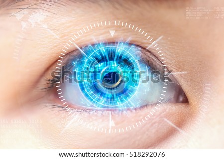 Close-up blue eye. High technology the futuristic. : cataract