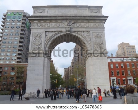 NEW YORK CITY - APRIL 15: Washington Square Arch on April 15, 2012 in New York, NY. The arch was built in 1892 to commemorate George Washington centennial inauguration as president.
