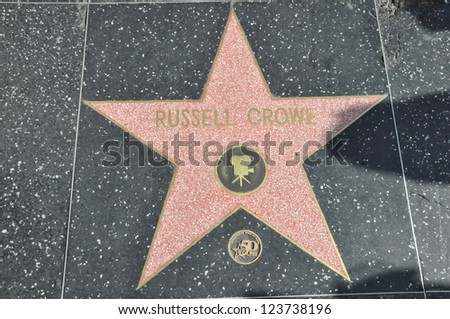 HOLLYWOOD - DECEMBER 7: Russell Crowe\'s star on Hollywood Walk of Fame on December 7, 2012 in Hollywood, California. This star is located on Hollywood Blvd. and is one of 2400 celebrity stars.