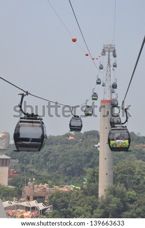 SINGAPORE - AUGUST 15: Cable cars from Singapore to Sentosa Island and back as seen on August 15, 2012. Sentosa has a theme park, sand beach, resort, yacht marina, hotel and luxury residence.