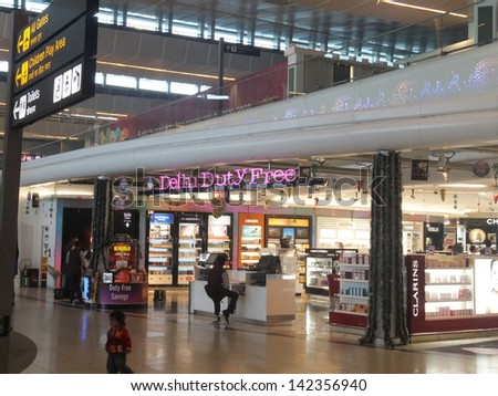 DELHI, INDIA - DECEMBER 12: Duty Free Shops at Terminal 3 at Indira Gandhi International Airport in Delhi, India, on December 12, 2011. Terminal 3 is the world's 8th largest passenger terminal.