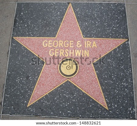 HOLLYWOOD - JULY 11: George & Ira Gershwin\'s star on Hollywood Walk of Fame on July 11, 2013 in Hollywood, California. This star is located on Hollywood Blvd. and is one of 2400 celebrity stars.