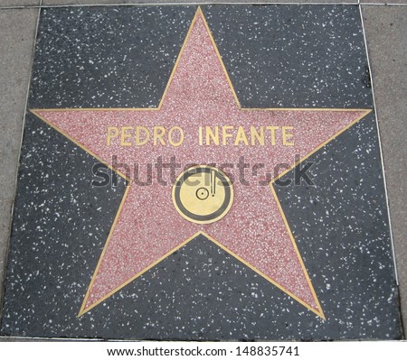 HOLLYWOOD - JULY 11: Pedro Infante's star on Hollywood Walk of Fame on July 11, 2013 in Hollywood, California. This star is located on Hollywood Blvd. and is one of 2400 celebrity stars.
