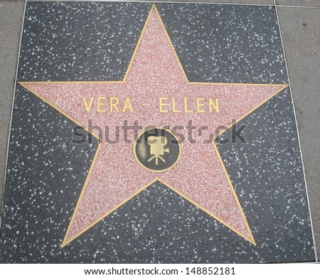 HOLLYWOOD - JULY 11: Vera-Ellen\'s star on Hollywood Walk of Fame on July 11, 2013 in Hollywood, California. This star is located on Hollywood Blvd. and is one of 2400 celebrity stars.