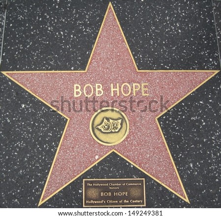 HOLLYWOOD - JULY 11: Bob Hope\'s star on Hollywood Walk of Fame, as seen on July 11, 2013 in Hollywood in California. This star is located on Hollywood Blvd. and is one of 2400 celebrity stars.