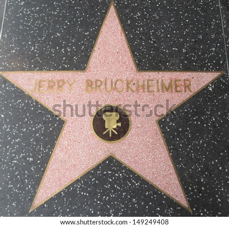 HOLLYWOOD - JULY 11: Jerry Bruckheimer\'s star on Hollywood Walk of Fame, as seen on July 11, 2013 in Hollywood, California. This star is located on Hollywood Blvd. and is one of 2400 celebrity stars.