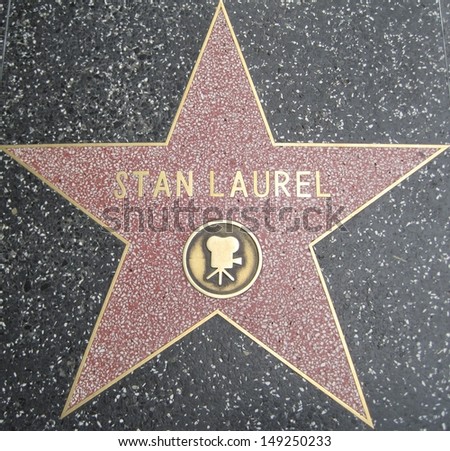 HOLLYWOOD - JULY 11: Stan Laurel\'s star on Hollywood Walk of Fame, as seen on July 11, 2013 in Hollywood, California. This star is located on Hollywood Blvd. and is one of 2400 celebrity stars.