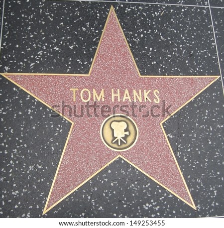 HOLLYWOOD - JULY 11: Tom Hank\'s star on Hollywood Walk of Fame, as seen on July 11, 2013 in Hollywood in California. This star is located on Hollywood Blvd. and is one of 2400 celebrity stars.