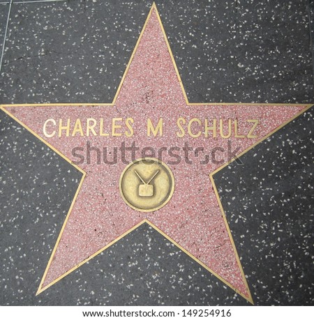 HOLLYWOOD - JULY 11: Charles Schulz\'s star on Hollywood Walk of Fame, as seen on July 11, 2013 in Hollywood in California. This star is located on Hollywood Blvd. and is one of 2400 celebrity stars.