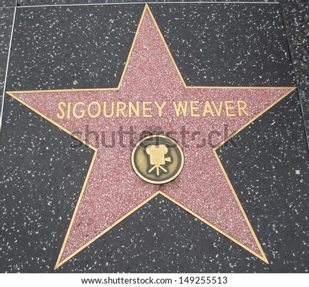 HOLLYWOOD - JULY 11: Sigourney Weaver\'s star on Hollywood Walk of Fame, as seen on July 11, 2013 in Hollywood in California. This star is located on Hollywood Blvd. and is one of 2400 celebrity stars.