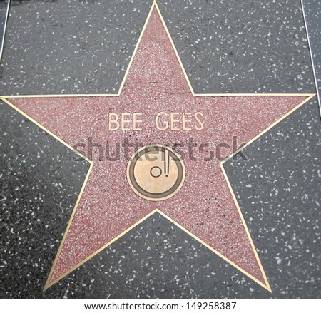 HOLLYWOOD - JULY 11: Bee Gees\' star on Hollywood Walk of Fame, as seen on July 11, 2013 in Hollywood in California. This star is located on Hollywood Blvd. and is one of 2400 celebrity stars.