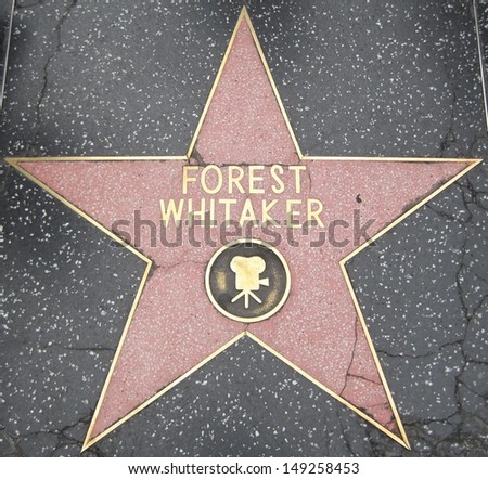 HOLLYWOOD - JULY 11: Forest Whitaker\'s star on Hollywood Walk of Fame, as seen on July 11, 2013 in Hollywood in California. This star is located on Hollywood Blvd. and is one of 2400 celebrity stars.