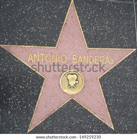 HOLLYWOOD - JULY 11: Antonio Banderas\' star on Hollywood Walk of Fame, as seen on July 11, 2013 in Hollywood in California. This star is located on Hollywood Blvd. and is one of 2400 celebrity stars.