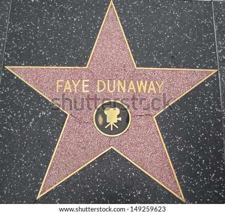 HOLLYWOOD - JULY 11: Faye Dunaway\'s star on Hollywood Walk of Fame, as seen on July 11, 2013 in Hollywood in California. This star is located on Hollywood Blvd. and is one of 2400 celebrity stars.
