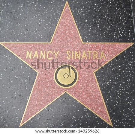 HOLLYWOOD - JULY 11: Nancy Sinatra\'s star on Hollywood Walk of Fame, as seen on July 11, 2013 in Hollywood in California. This star is located on Hollywood Blvd. and is one of 2400 celebrity stars.