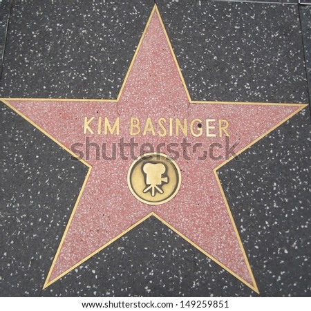 HOLLYWOOD - JULY 11: Kim Basinger\'s star on Hollywood Walk of Fame, as seen on July 11, 2013 in Hollywood in California. This star is located on Hollywood Blvd. and is one of 2400 celebrity stars.