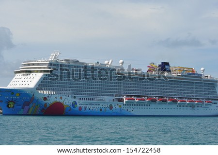 BERMUDA - SEPTEMBER 13: Norwegian Breakaway, NCL\'s newest and largest cruise ship, as seen on September 13, 2013 in Bermuda. It is the largest cruise ship homeported year-round from New York City.