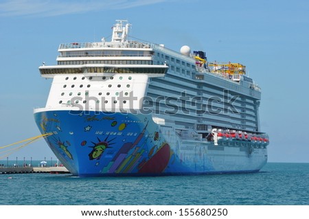 BERMUDA - SEPTEMBER 13: Norwegian Breakaway, NCL\'s newest and largest cruise ship, as seen on September 13, 2013 in Bermuda. It is the largest cruise ship home ported year-round from New York City.