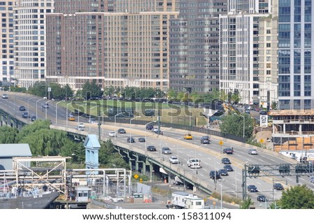 NEW YORK CITY - SEPTEMBER 8: View of Henry Hudson Highway (West Side) in Manhattan, as seen on September 8, 2013. New York is the largest city by population in the US..
