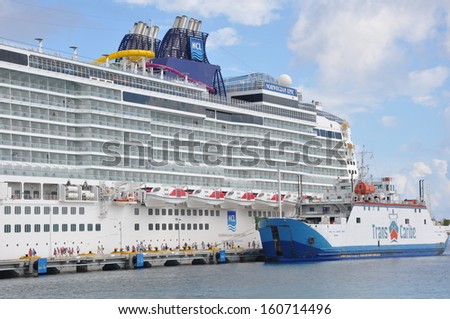 MIAMI, FLORIDA - SEPT 8: Norwegian Epic, docked in Cozumel, Mexico, as seen on September 8, 2010. When built in 2010, it was the third largest cruise ship in the world.