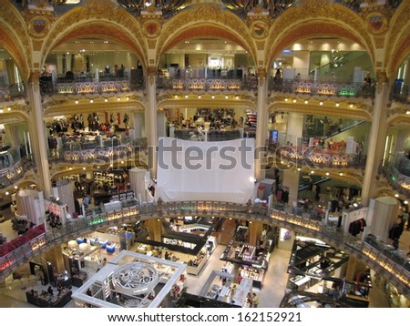 PARIS, FRANCE - SEPTEMBER 1 : inside the famous Galeries Lafayette. upmarket French department store company, with its brand stand stalls, as seen on September 1, 2008 in Paris, France.