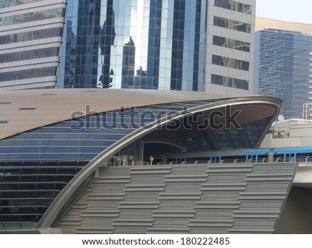 DUBAI, UAE - FEB 11: Dubai Metro Station in the UAE, on Feb 11, 2014. It is a driverless network. Guinness World Records declared it the worlds longest fully automated metro network.