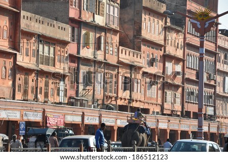 JAIPUR, INDIA - DEC 11: Streets of Indra Bazar in Jaipur, Rajasthan, in India, as seen on Dec 11, 2011. Jaipur, known as the Pink City, is a major tourist destination in India.