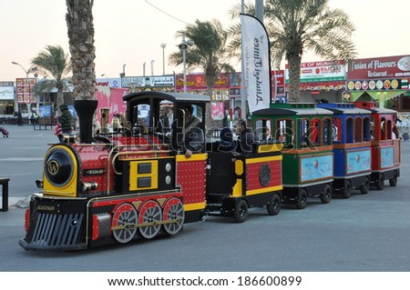 DUBAI, UAE - FEB 12: Train ride at Global Village in Dubai, UAE, as seen on Feb 12, 2014. The Global Village is claimed to be the world\'s largest tourism, leisure and entertainment project.