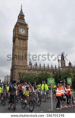 LONDON, ENGLAND - SEP 4: Mayor of London\'s Skyride Cycling Event in London, England, on Sep 4, 2011. A new record of 80,000 cyclists took part in 2011.