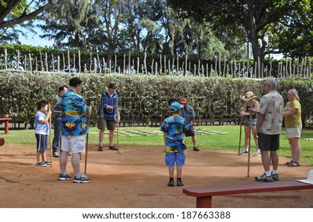 LAIE, HAWAII - DEC 26: Cultural activities at the Polynesian Cultural Center on Dec 26, 2012 in Laie, Oahu, Hawaii. The center is owned by The Church of Jesus Christ of Latter-day Saints (LDS Church).