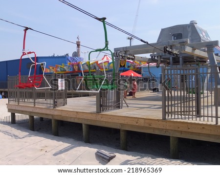SEASIDE HEIGHTS, NEW JERSEY - AUG 17: Seaside Heights at Jersey Shore in New Jersey, as seen on August 17, 2014. The Casino pier here features numerous rides and attractions.