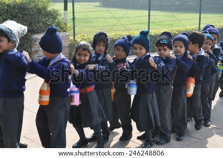 SIKANDRA, INDIA - DEC 16: School kids at a field outing in Sikandra, India, as seen on Dec 16, 2011.
