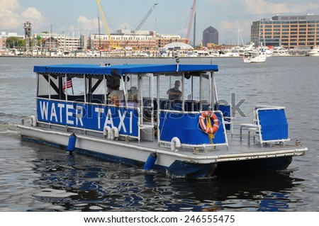 BALTIMORE, MARYLAND - SEP 1: Water Taxi at the Inner Harbor in Baltimore, Maryland, as seen on Sep 1, 2014. It is a convenient way to go around the Harbor.