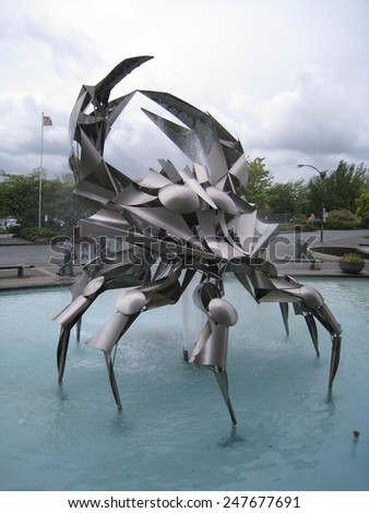 VANCOUVER, CANADA - MAY 23: Stainless steel crab sculpture at the Museum of Vancouver (MOV) in Canada, as seen on May 23, 2010. The MOV is the largest civic museum in Canada and oldest in Vancouver.