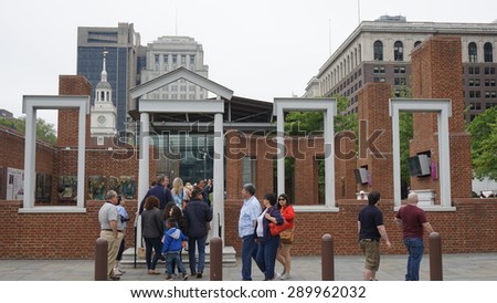 PHILADELPHIA - MAY 9: The Liberty Bell Center housing the symbol of American independence in Philadelphia, on May 9, 2015. The bell originally cracked when first rung after arrival in Philadelphia.