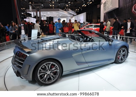 NEW YORK - APRIL 11: The Audi R8 CT Spyder at the 2012 New York International Auto Show on April 11, 2012 in New York, NY.