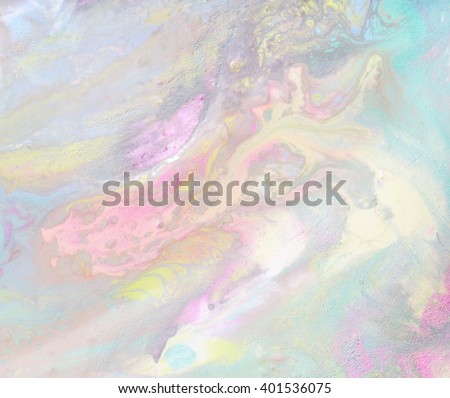 Iridescent color transitions. Pale blue, green, yellow, pink and purple color streaks. Light petrol stain.