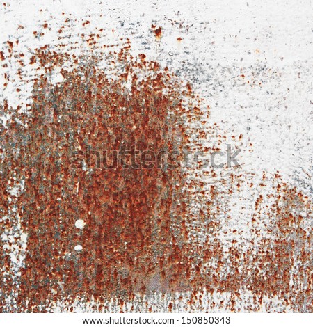White metal plate with paint. Background with a rust.