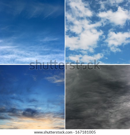Morning, day, evening and stormy sky (high.res.) Four different images of sky.