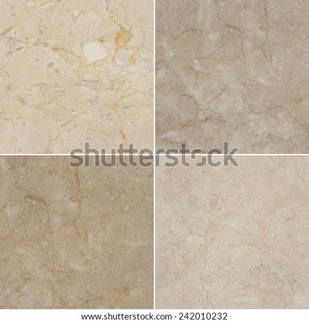 Four different texture of a light and dark marble. (high.res.) Marble and granite background with natural pattern.