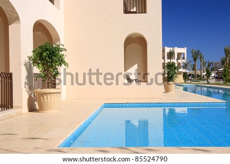 Water pool in the tropical hotel. Egypt, Sharm al-Sheikh.