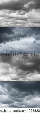 Storm sky. Four image of cloudy sky, every photo 6 MP, 3000 x 2000. Thunderclouds over horizon.